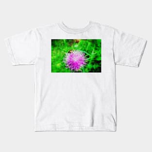 Pink Flowering Thistle With Bee Kids T-Shirt